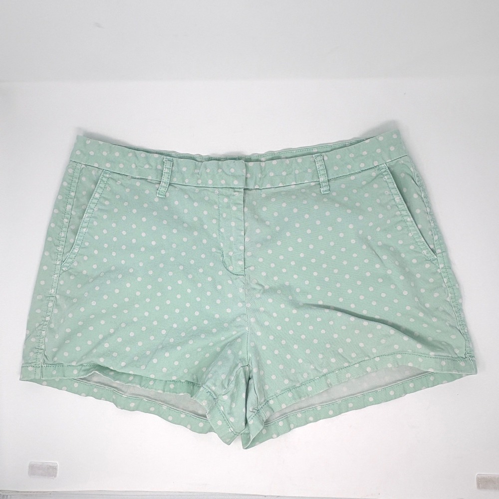 ELLE Womens Sz 12‎ Mint Green Polka Dot Shorts Cotton Blend Stretch Mid Rise